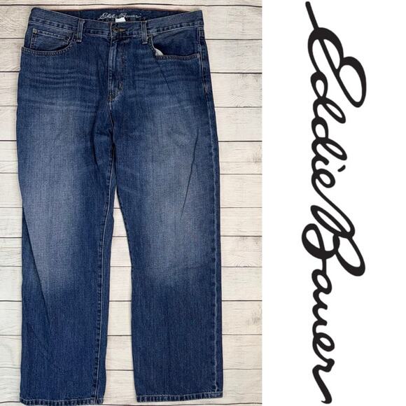 Eddie Bauer Men's Relaxed Fit Jeans  Medium Wash Size 35 x 30  100% Cotton - Picture 1 of 9